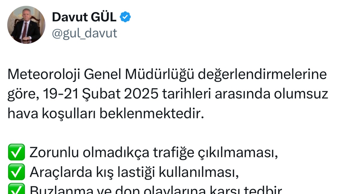 Olumsuz Hava Koşulları Valilik Duyurusu